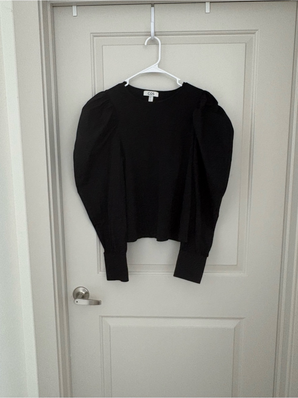 COS Black Puff-Sleeve Long-Sleeve Top with Structured Cuffs size M
